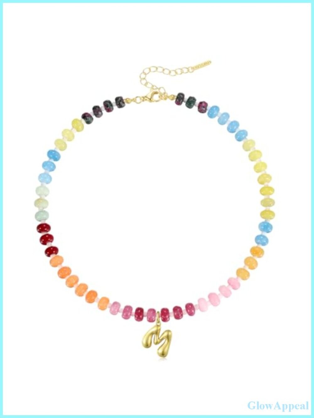 Handmade Gemstone Initial Choker Necklace 14K Gold Beaded Pendant